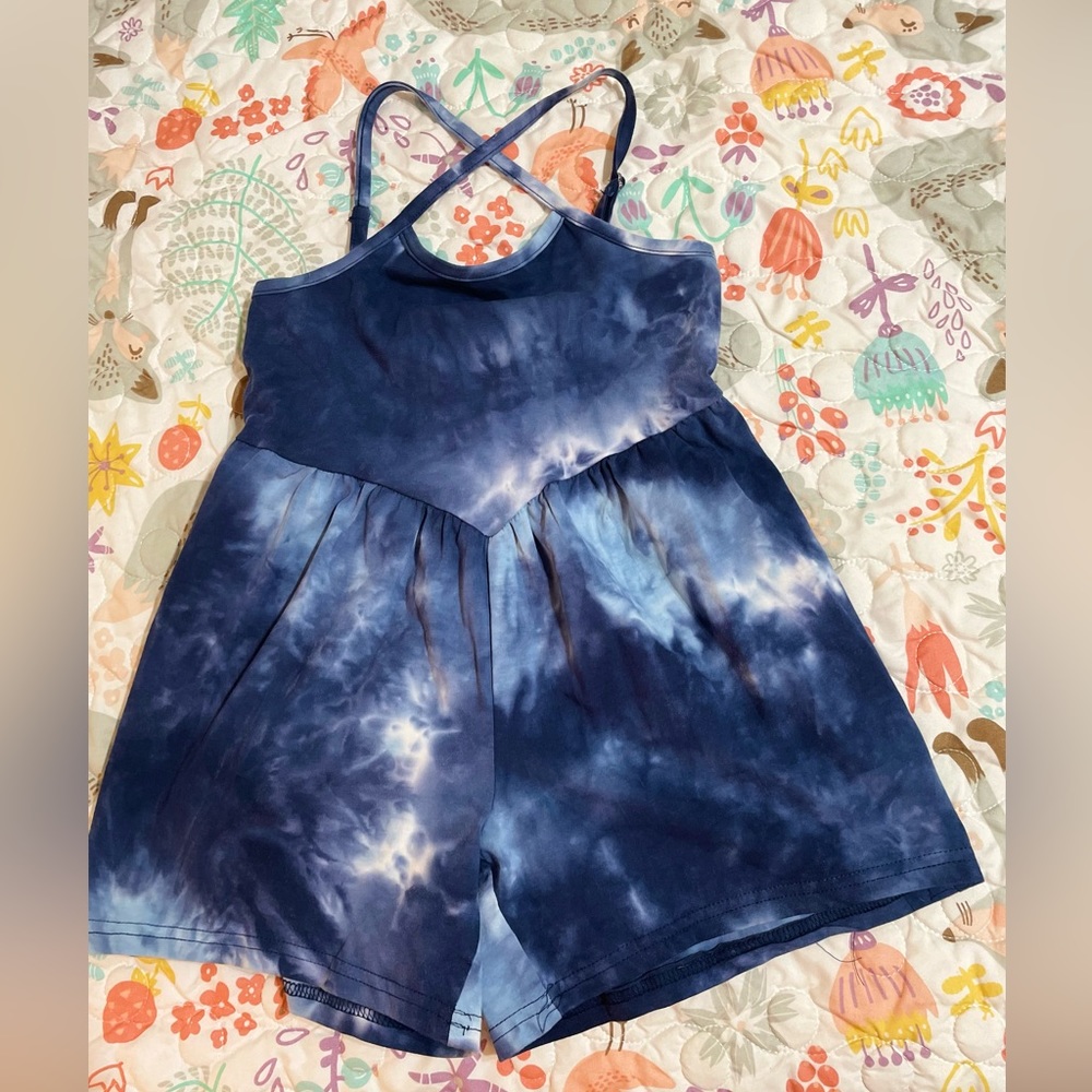 Girls Blue tie-dye romper